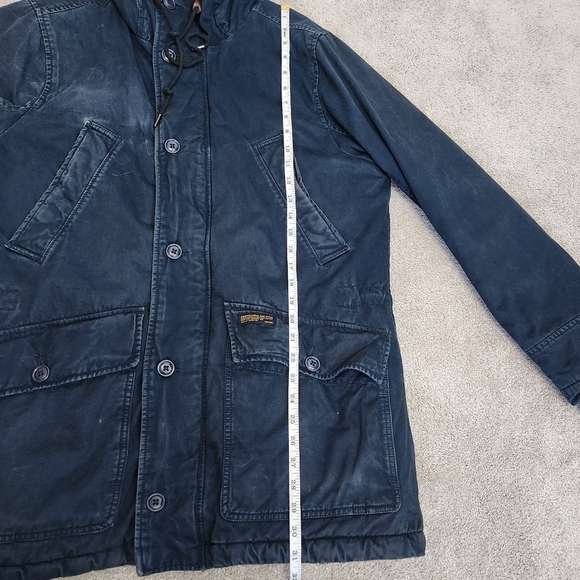 Abercrombie & Fitch VTG Y2K 2000s Men's Blue Parka Jacket Faux Fur Hood Size M - Picture 12 of 16